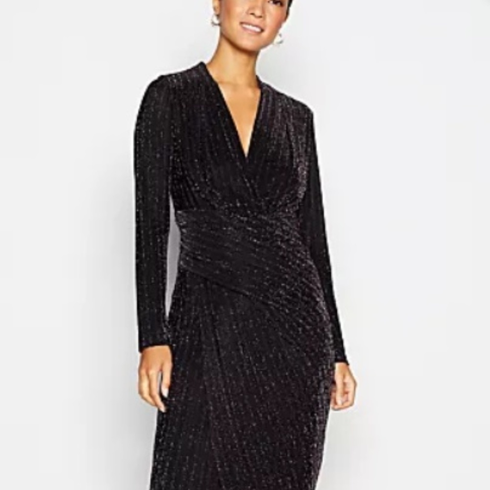 Monsoon London Black Ruched Waist Midi Dress